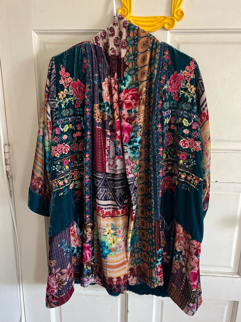 JOHNNY WAS PATCHWORK VELVET KIMONO JACKET: C4481B-3 / XS / Velvet / New W/O Tags